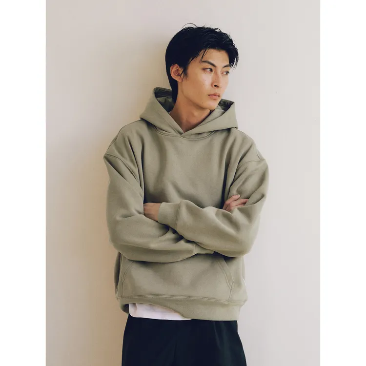 HERZAER 重磅廓形基础短宽纯色全棉连帽卫衣帽衫 Boxy Hoodie