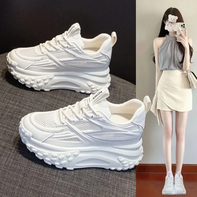 女鞋老爹鞋小白鞋尚品夏季女子中帮系带橡胶底时尚运动鞋 -