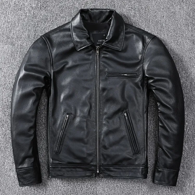 穆赫兰道复刻经典头层柔软小牛皮真皮皮衣男士修身皮夹克休闲外套