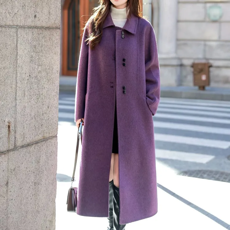 【源头工厂店】韩系时尚娃娃领中长款双面大衣女秋冬