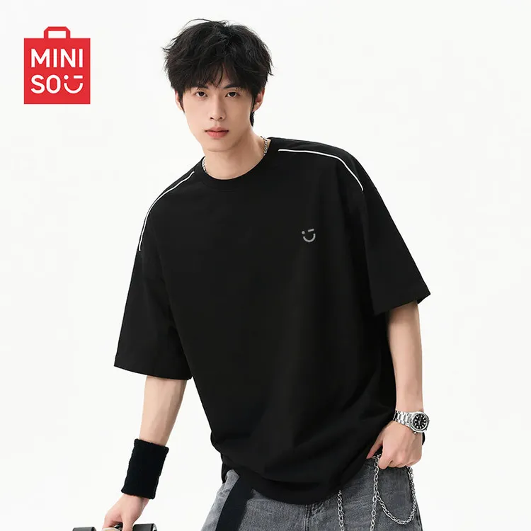 MINISO名创优品速干短袖t恤男夏季美式高街上衣男款黑色潮牌半袖