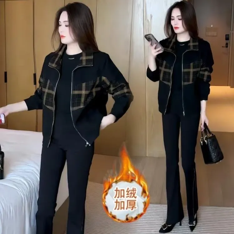 格子外套女秋冬新款加绒百搭时尚短款显瘦休闲减龄小个子上衣女装