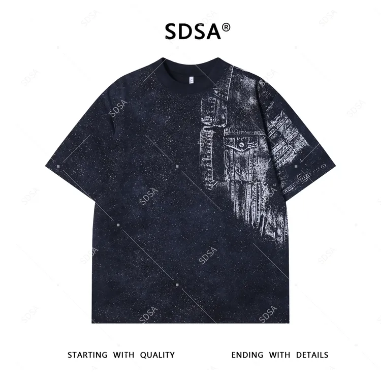 夏季高级感新款男士简约满天星印花设计短袖T恤痞帅高街圆领上衣