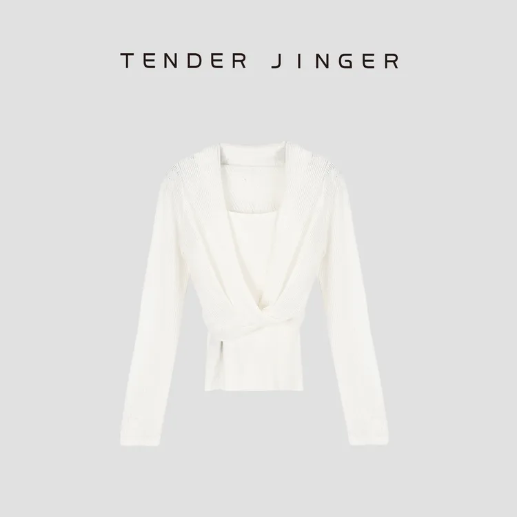 Tender Jinger法式真两件慵懒羊毛扭结针织衫T53FSS713F