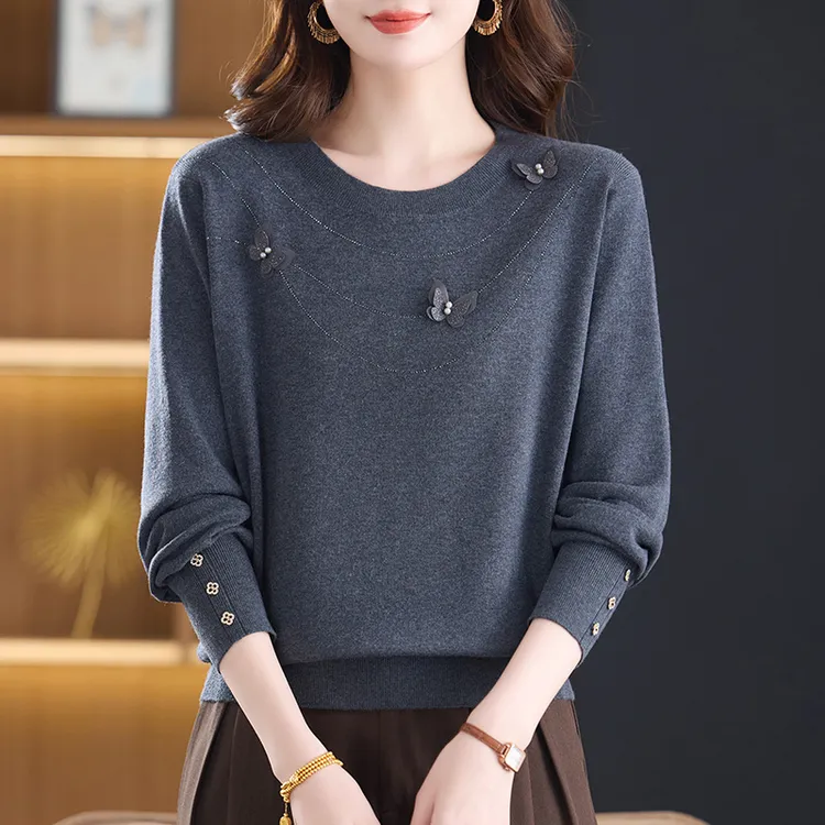 高级感灰色针织打底衫女士上衣秋装2025新款洋气妈妈早秋薄款毛衣