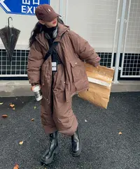 501062《咖》韩版男童女童秋冬休闲舒适时尚洋气百搭连帽羽绒套装