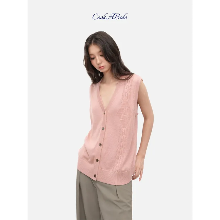CookABide 学院粉色叠穿马甲背心开衫上衣