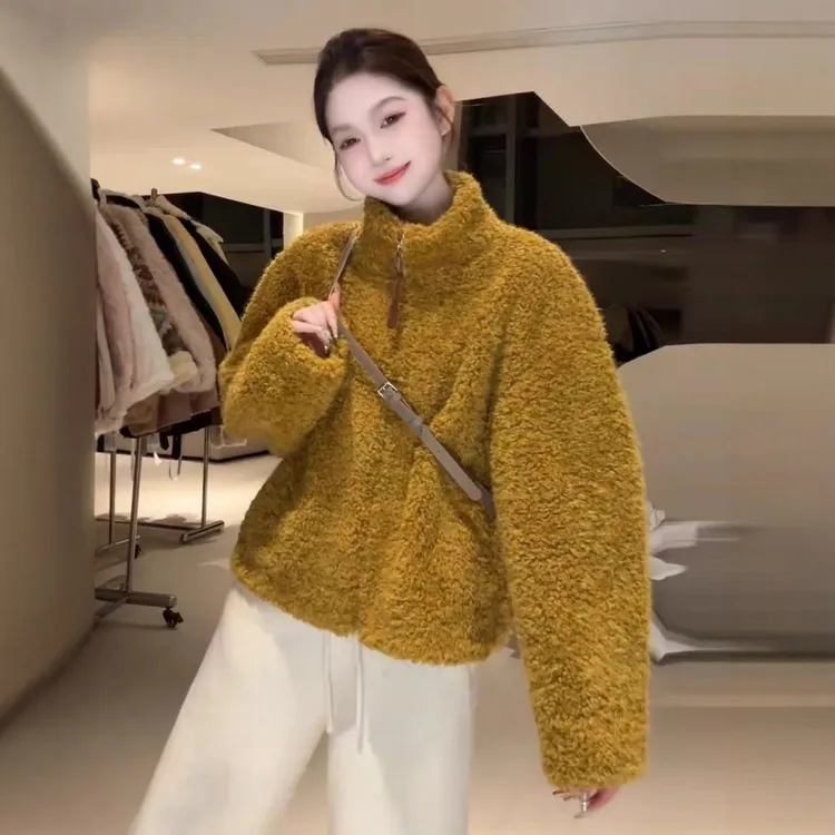 小香风短外套女2025冬季新高级感立领加厚保暖毛茸茸上衣