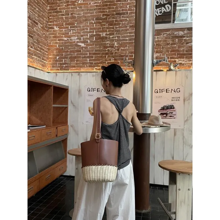 JIAHUI老钱风套装黑白条纹露背吊带背心上衣女装夏季休闲裤两件套