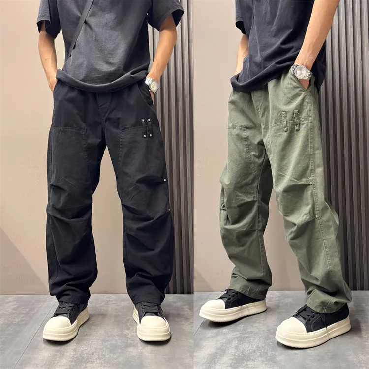 2025秋季美式休闲压褶长裤男士潮流纯色简约时尚宽松阔腿长裤男士