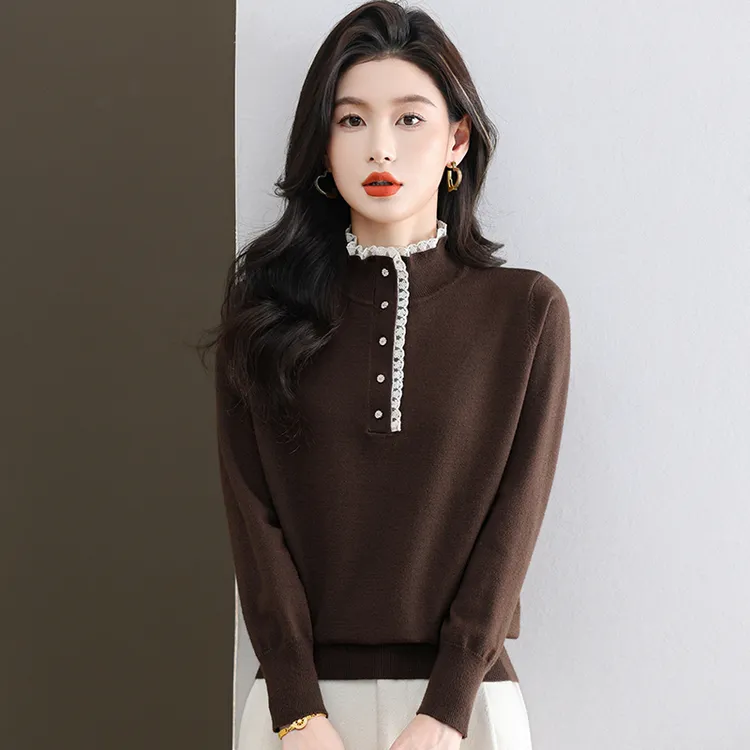 哥弟阿玛施正品蕾丝花边羊绒打底衫秋冬2025年新款半高领时尚女士