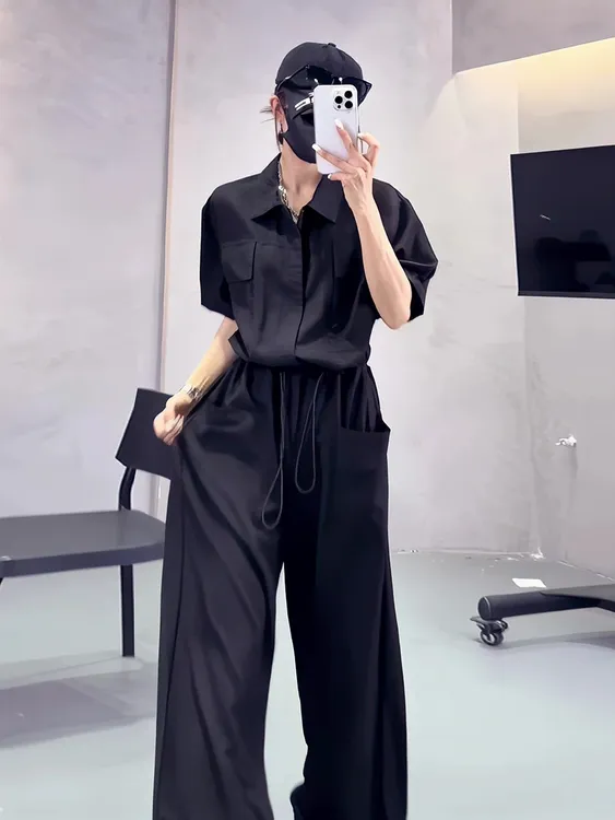 酷飒冰感工装连体裤气质显白宽松休闲百搭显瘦设计感连体裤L750