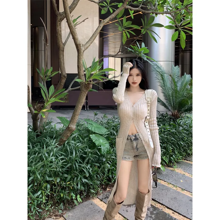 早秋韩系薄款温柔风中长款防晒针织开衫女气质洋气减龄款长袖毛衣