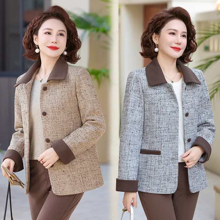 中老年女春秋装洋气时尚上衣小个子50岁妈妈春装2025新款薄款外套