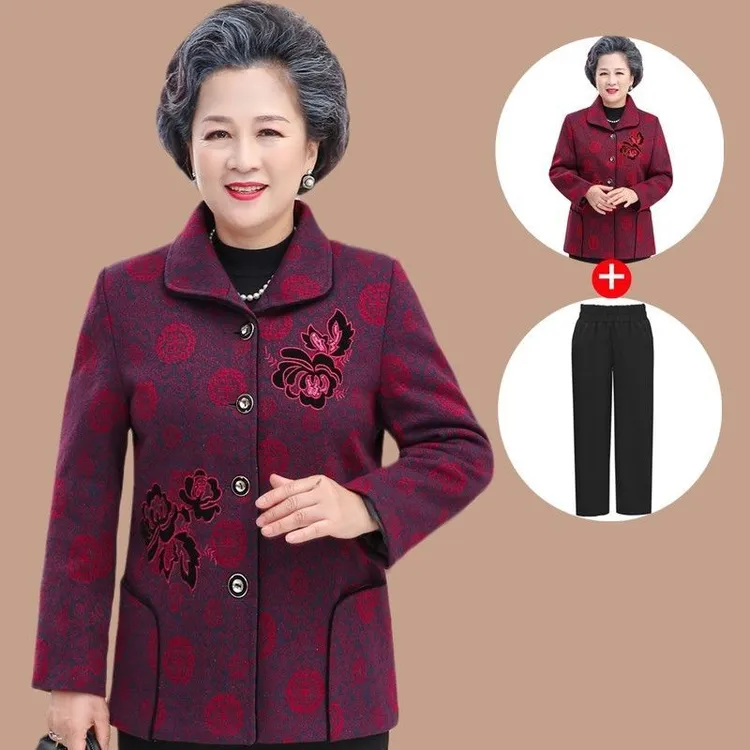 中老年人女装奶奶春装外套60妈妈冬装春秋新款70岁80太太衣服套装