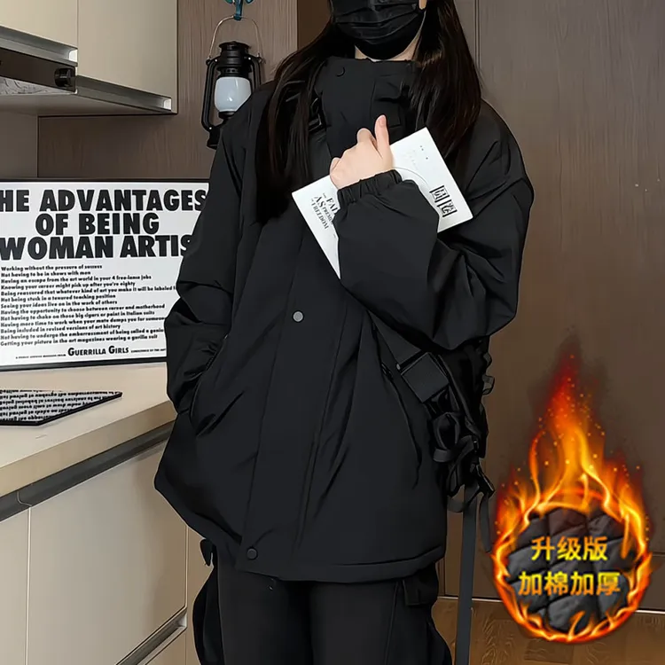 秋冬季加棉加厚冲锋衣男女同款宽松大码棉服外套美式休闲保暖棉衣