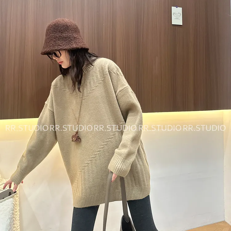 瑞瑞家孕妇装中长款慵懒风套头毛衣秋冬加厚百搭显瘦针织衫DY2600