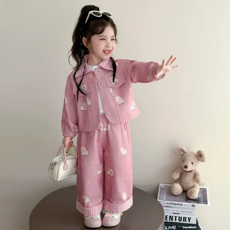 女童套装洋气时髦卡通儿童休闲两件套小女孩宝宝春秋装2025新款潮