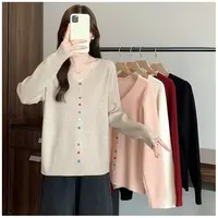 彩色纽扣V领针织衫秋冬大码胖mm显瘦遮肚内搭打底上衣4422