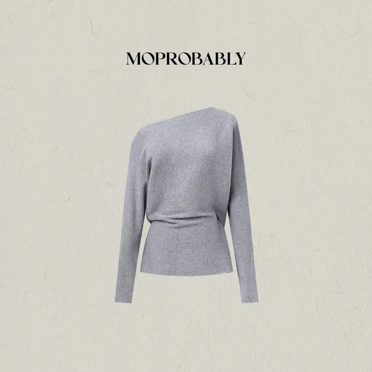 Moprobably李予诺「芷晴」辣妹时尚百搭斜肩套头打底针织衫L5476108