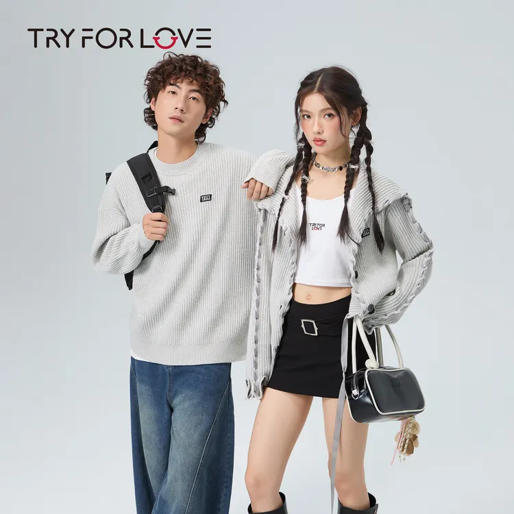 TRYFORLOVE情侣装海军领开衫毛衣男女2025秋新款一长一短针织外套