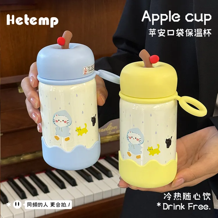 恒度雨衣小猫保温杯小巧苹果水杯子爆款2025新款女生高颜值直饮杯