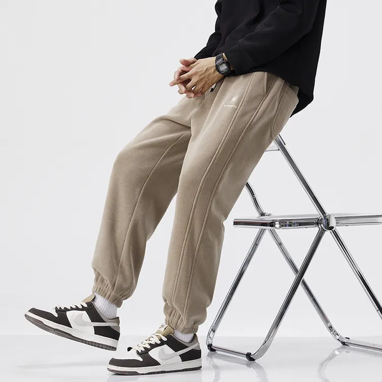 冬季加绒加厚休闲裤男士百搭2025新款束脚卫裤保暖宽松九分运动裤