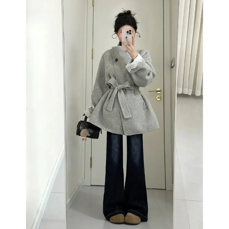 秋季时尚一整套女装2025新款韩系高级感毛呢外套显瘦牛仔裤两件套