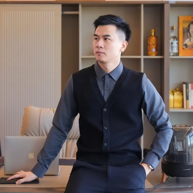 【高品质】轻奢V领假两件针织衫商务休闲修身百搭打底衬衫毛衣