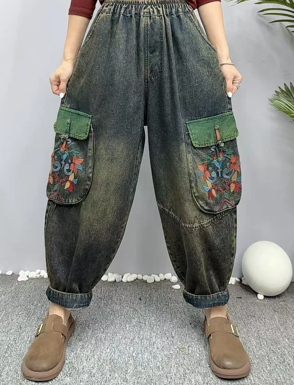 牛仔裤早秋新款8180双大兜老爹裤水洗百搭宽松韩版时尚复古