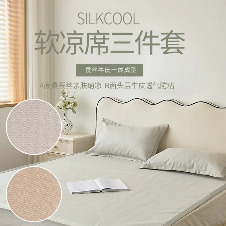 桑蚕丝凉席枕套软席桑蚕丝可折叠可机洗新款四季可用