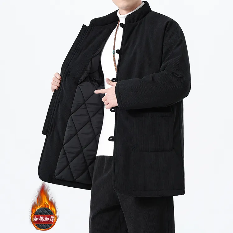 冬季中国风复古灯芯绒棉衣外套男大码宽松中长款棉服唐装汉服棉袄