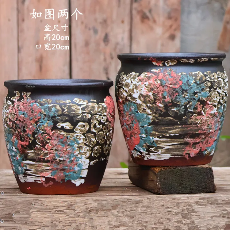 特大号粗陶陶罐透气花盆庭院绿植多肉老桩专用大口径