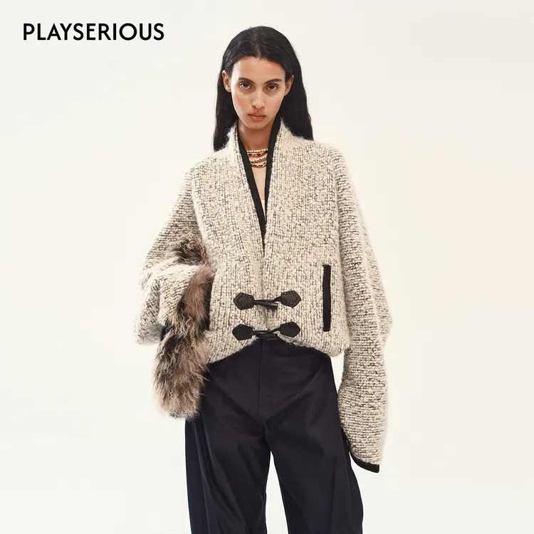 MEDIUM WELL 2025冬季新款落肩宽松羊毛外套设计感宽松休闲短外套