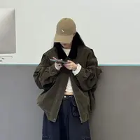 新款复古设计感宽松显瘦休闲拼接领夹克工装外套