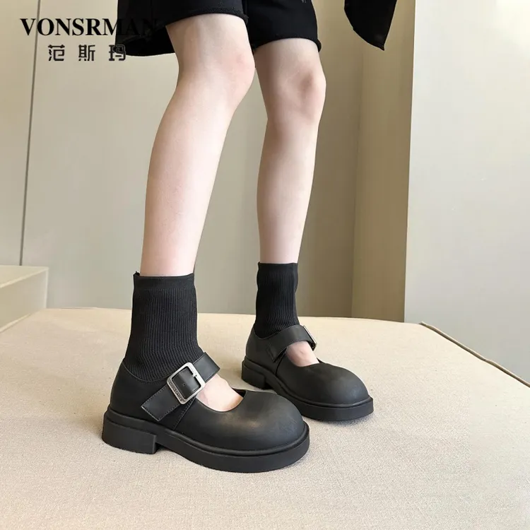 品质严选日系美美哒配裙子高端针织袜靴女短靴子玛丽珍鞋小皮鞋