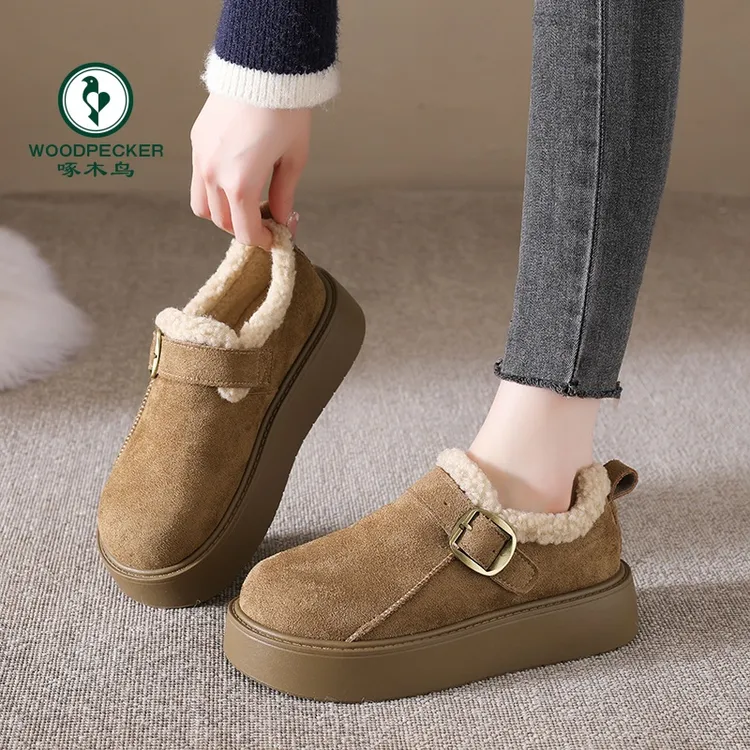 啄木鸟勃肯鞋女款加绒加厚雪地靴秋冬季新款一脚蹬博肯保暖棉鞋子