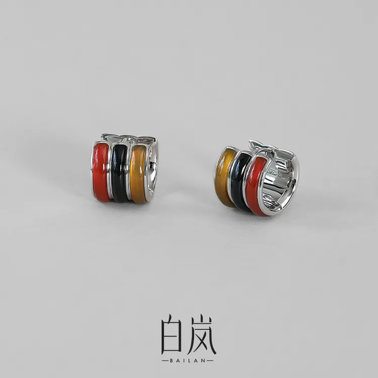 【8月上新】白岚多拼玛瑙耳圈耳钉耳环耳饰女高级轻奢饰品ED4712