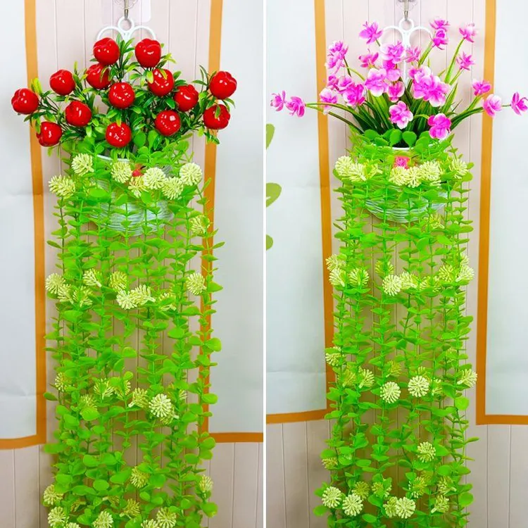 墙上饰仿真花藤条藤蔓浆果蝴蝶兰花艺塑料绿植假花假草壁挂饰