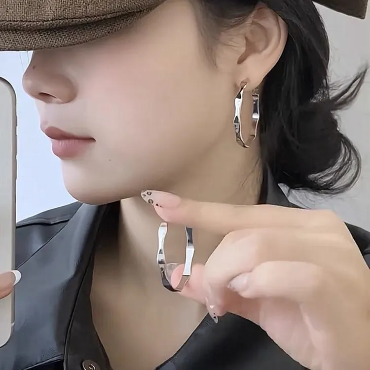 合金耳饰 不规则大耳圈耳环2026新款爆款高级925素圈简约小众商品图
