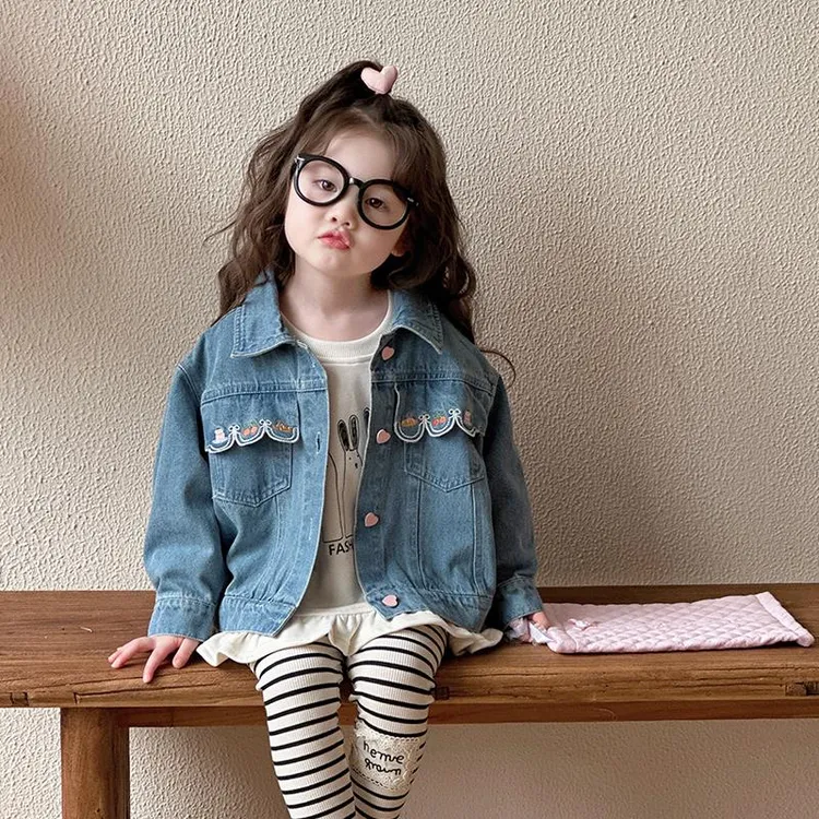FAVMARTHA女童牛仔外套春秋季2025新款儿童韩版上衣小女孩洋派衣