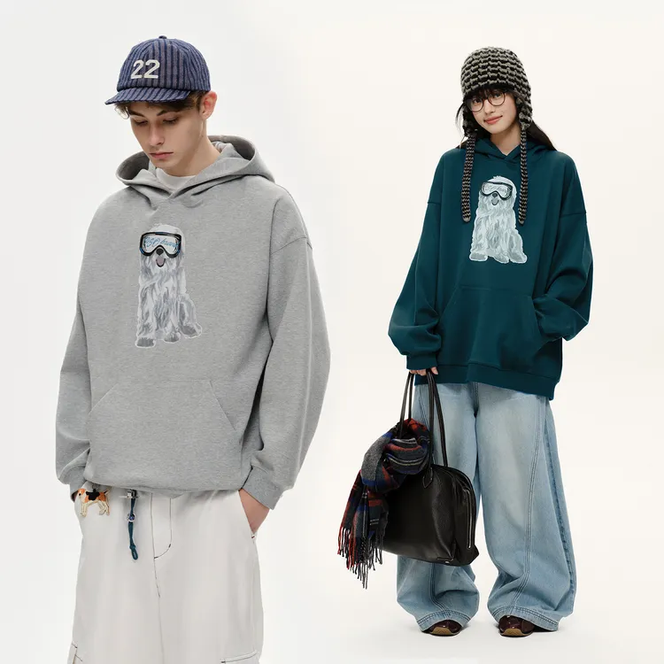 PSO Brand 405克双面针织护目镜小狗连帽美式长袖休闲卫衣PWY116