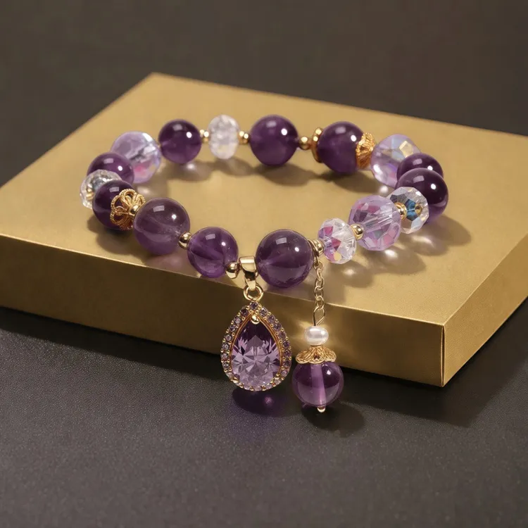 仿水晶手链 紫气东来水滴形手串小众紫色单圈百搭女士饰品轻奢