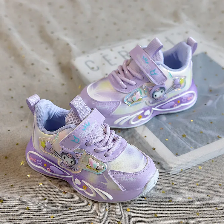 带灯库洛米女童运动跑步鞋2025春秋季新款儿童鞋皮面公主鞋子防滑