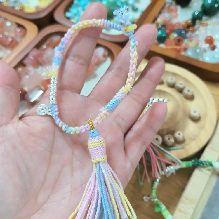 925银手链 手搓棉手链搭配S925纯银珠子星空段染线纯手工