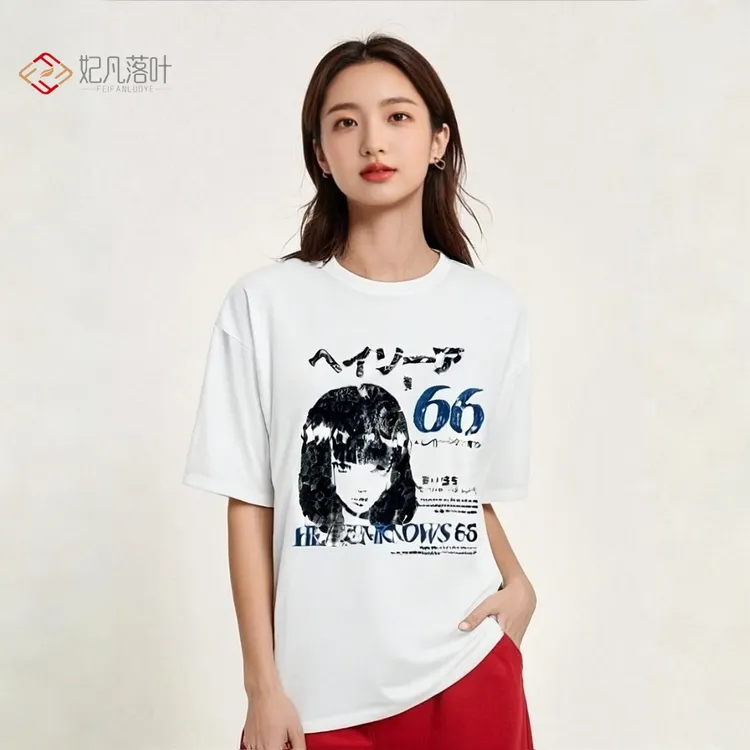 100%纯棉ins潮流印花白色短袖T恤女夏季休闲宽松clean穿搭风上衣