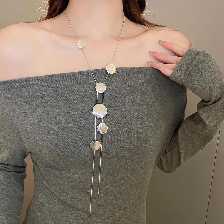 冷淡风圆片几何长款项链女韩系轻奢百搭秋冬高级感小众首饰高级感