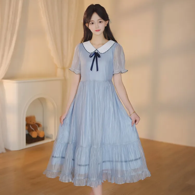 初中生连衣裙学院风气质高中生夏装女大童裙子学生长裙显瘦公主裙