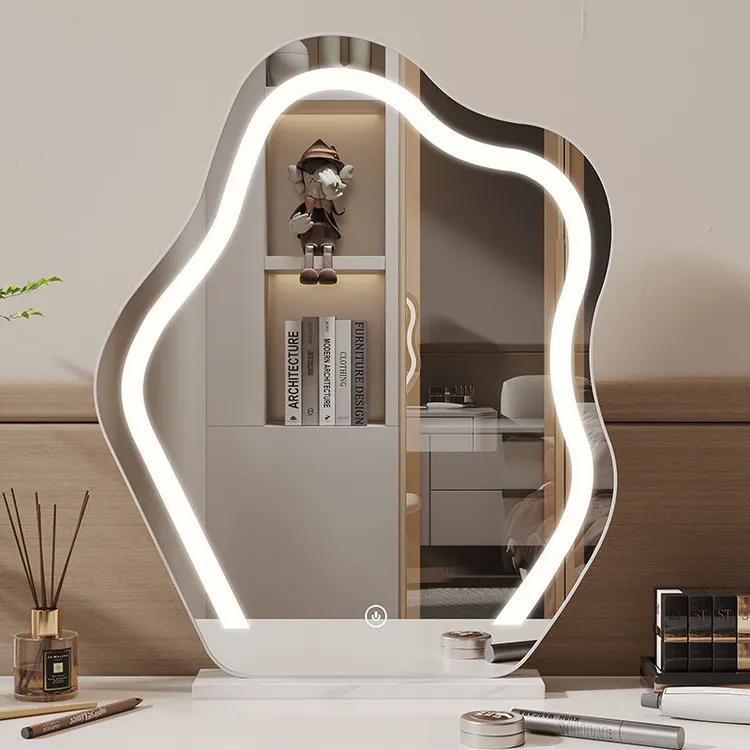 带灯梳妆镜台式智能led家用卧室梳妆台镜子学生宿舍桌面ins梳妆镜