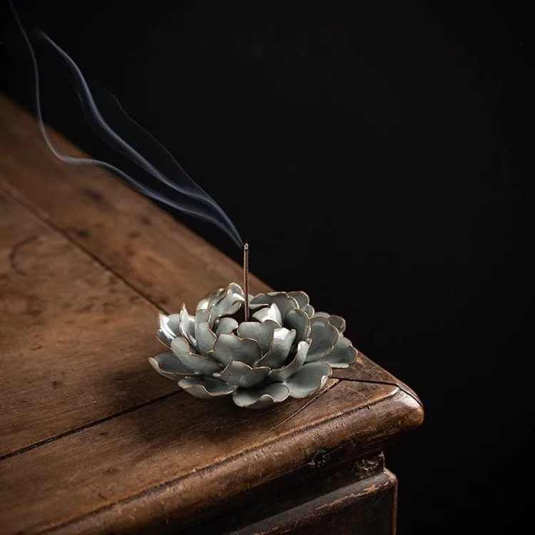陶瓷哥窑手工莲花线插家用檀香沉香线香炉茶桌茶道香薰炉香插底座
